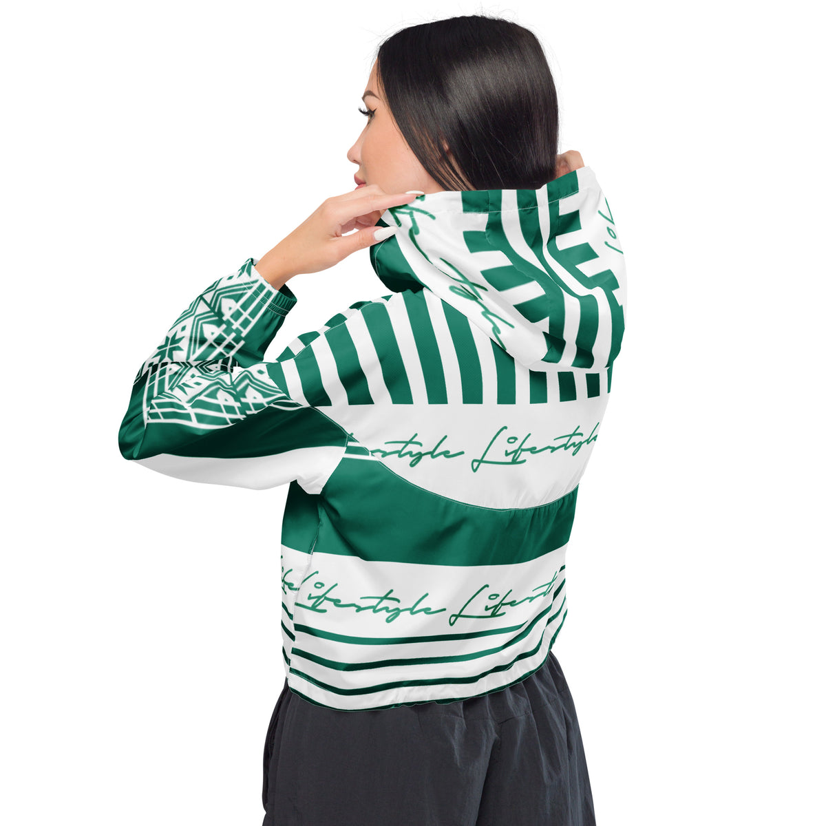 TDS II (Green & White) Women’s cropped windbreaker