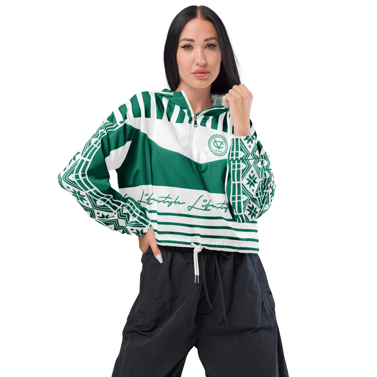 TDS II (Green & White) Women’s cropped windbreaker