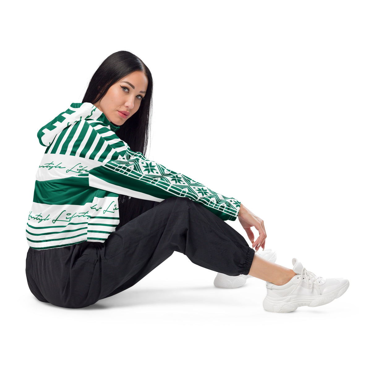 TDS II (Green & White) Women’s cropped windbreaker